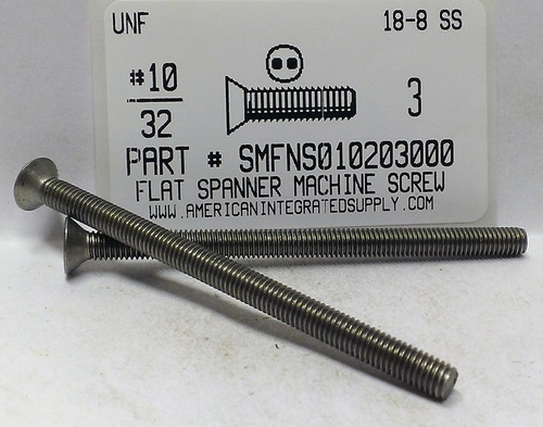#10-32X3 FLAT HEAD SPANNER DRIVE MACHINE SCREW 18-8 STAINLESS STEEL