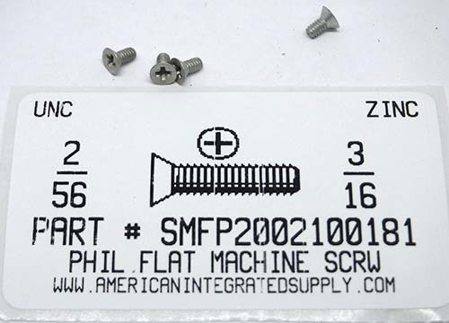 #2-56X3/16 FLAT HEAD PHILLIPS MACHINE SCREW STEEL ZINC PLATED