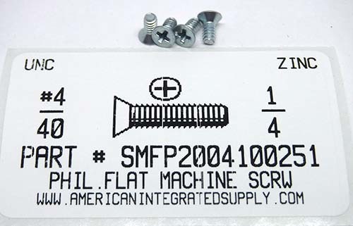 #4-40X1/4 FLAT HEAD PHILLIPS MACHINE SCREW STEEL ZINC PLATED
