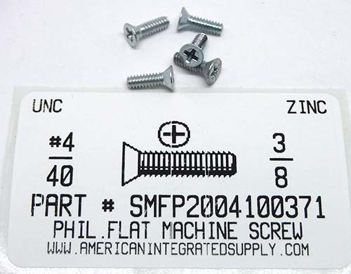 #4-40X3/8 FLAT HEAD PHILLIPS MACHINE SCREW STEEL ZINC PLATED