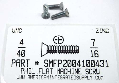 #4-40X7/16 FLAT HEAD PHILLIPS MACHINE SCREW STEEL ZINC PLATED
