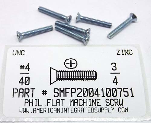 #4-40X3/4 FLAT HEAD PHILLIPS MACHINE SCREW STEEL ZINC PLATED