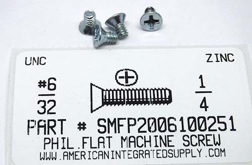 #6-32X1/4 FLAT HEAD PHILLIPS MACHINE SCREW STEEL ZINC PLATED