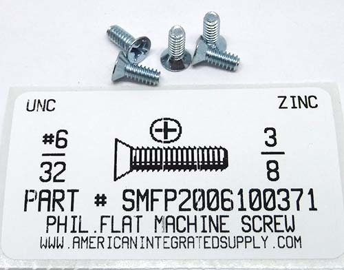 #6-32X3/8 FLAT HEAD PHILLIPS MACHINE SCREW STEEL ZINC PLATED