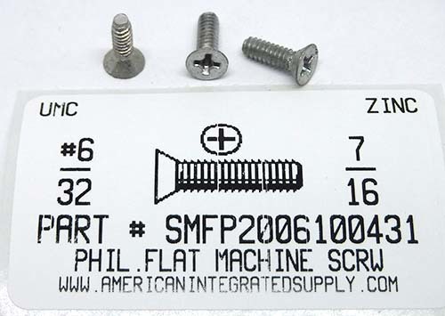 #6-32X7/16 FLAT HEAD PHILLIPS MACHINE SCREW STEEL ZINC PLATED