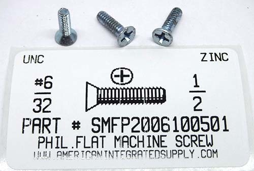 #6-32X1/2 FLAT HEAD PHILLIPS MACHINE SCREW STEEL ZINC PLATED