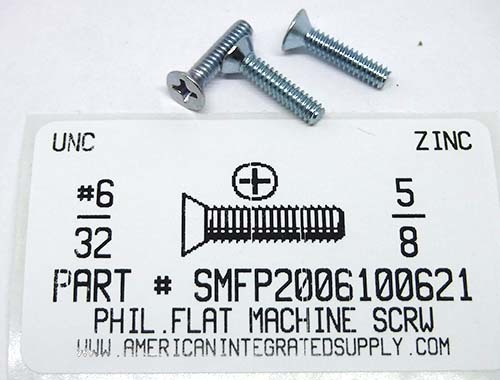 #6-32X5/8 FLAT HEAD PHILLIPS MACHINE SCREW STEEL ZINC PLATED