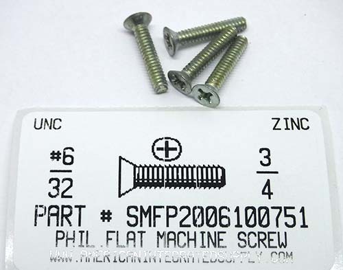#6-32X3/4 FLAT HEAD PHILLIPS MACHINE SCREW STEEL ZINC PLATED