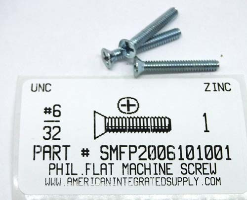 #6-32X1 FLAT HEAD PHILLIPS MACHINE SCREW STEEL ZINC PLATED