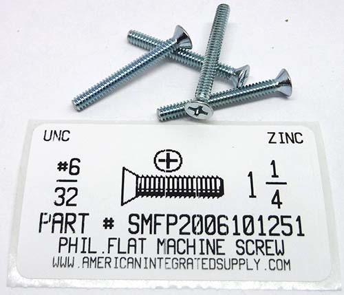 #6-32X1-1/4 FLAT HEAD PHILLIPS MACHINE SCREW STEEL ZINC PLATED