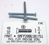 #6-32X1-3/4 FLAT HEAD PHILLIPS MACHINE SCREW STEEL ZINC PLATED