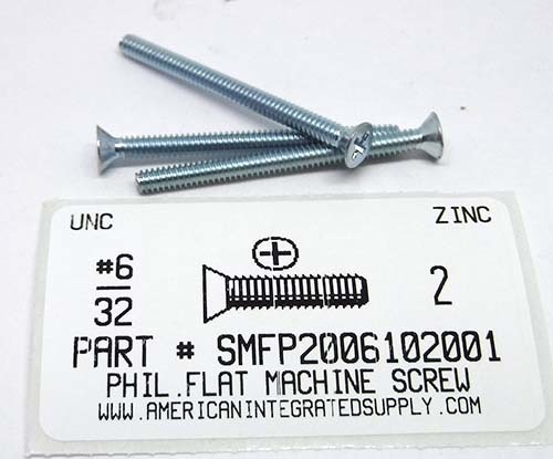 #6-32X2 FLAT HEAD PHILLIPS MACHINE SCREW STEEL ZINC PLATED