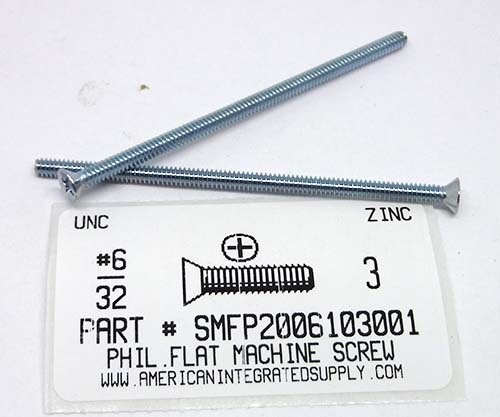 #6-32X3 FLAT HEAD PHILLIPS MACHINE SCREW STEEL ZINC PLATED
