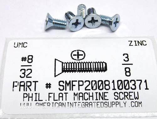 #8-32X3/8 FLAT HEAD PHILLIPS MACHINE SCREW STEEL ZINC PLATED