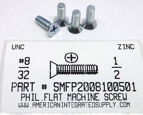 #8-32X1/2 FLAT HEAD PHILLIPS MACHINE SCREW STEEL ZINC PLATED