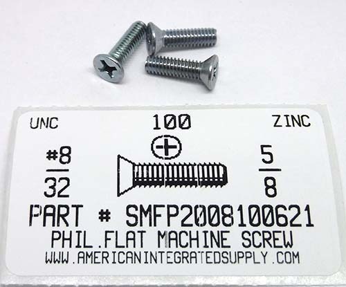 #8-32X5/8 FLAT HEAD PHILLIPS MACHINE SCREW STEEL ZINC PLATED