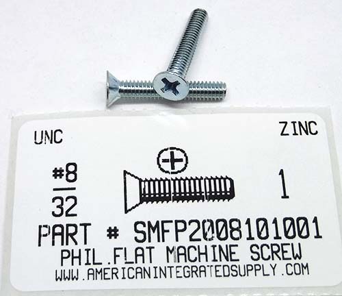 #8-32X1 FLAT HEAD PHILLIPS MACHINE SCREW STEEL ZINC PLATED