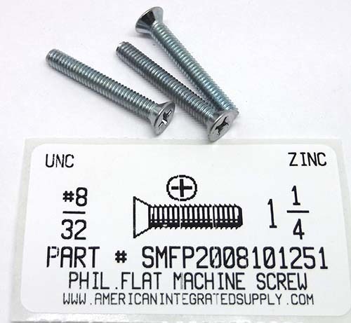 #8-32X1-1/4 FLAT HEAD PHILLIPS MACHINE SCREW STEEL ZINC PLATED