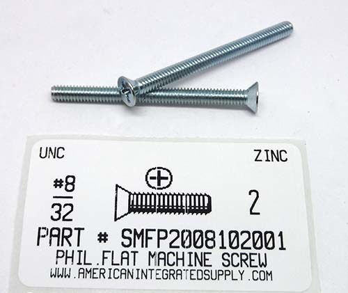 #8-32X2 FLAT HEAD PHILLIPS MACHINE SCREW STEEL ZINC PLATED