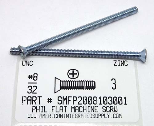 #8-32X3 FLAT HEAD PHILLIPS MACHINE SCREW STEEL ZINC PLATED