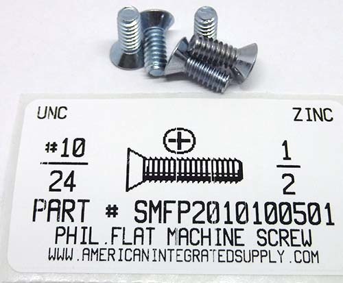 #10-24X1/2 FLAT HEAD PHILLIPS MACHINE SCREW STEEL ZINC PLATED