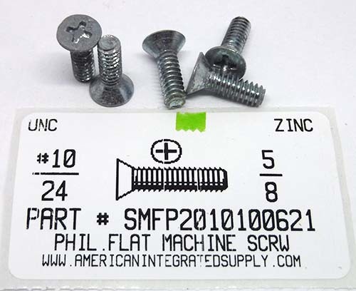 #10-24X5/8 FLAT HEAD PHILLIPS MACHINE SCREW STEEL ZINC PLATED