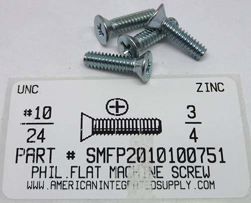 #10-24X3/4 FLAT HEAD PHILLIPS MACHINE SCREW STEEL ZINC PLATED
