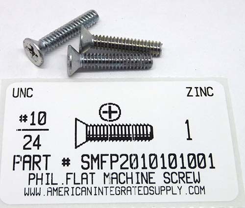 #10-24X1 FLAT HEAD PHILLIPS MACHINE SCREW STEEL ZINC PLATED
