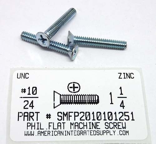 #10-24X1-1/4 FLAT HEAD PHILLIPS MACHINE SCREW STEEL ZINC PLATED