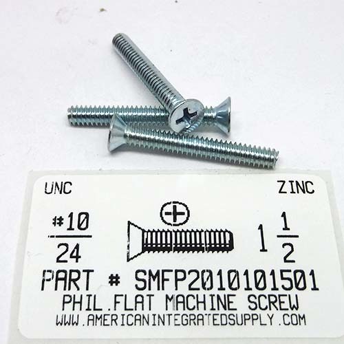 #10-24X1-1/2 FLAT HEAD PHILLIPS MACHINE SCREW STEEL ZINC PLATED