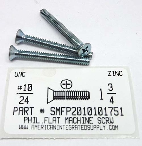 #10-24X1-3/4 FLAT HEAD PHILLIPS MACHINE SCREW STEEL ZINC PLATED
