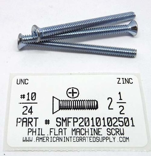 #10-24X2-1/2 FLAT HEAD PHILLIPS MACHINE SCREW STEEL ZINC PLATED
