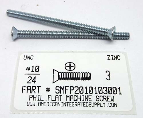 #10-24X3 FLAT HEAD PHILLIPS MACHINE SCREW STEEL ZINC PLATED
