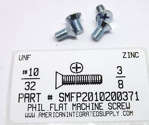 #10-32X3/8 FLAT HEAD PHILLIPS MACHINE SCREW STEEL ZINC PLATED