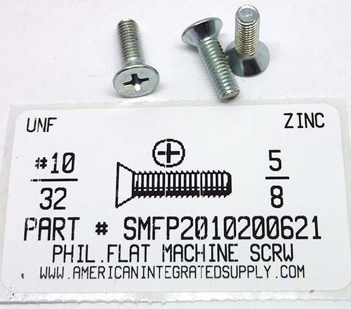#10-32X5/8 FLAT HEAD PHILLIPS MACHINE SCREW STEEL ZINC PLATED