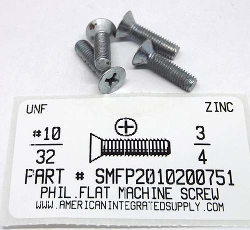 #10-32X3/4 FLAT HEAD PHILLIPS MACHINE SCREW STEEL ZINC PLATED