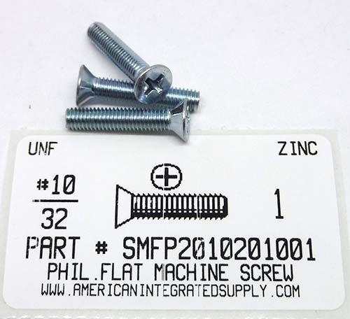#10-32X1 FLAT HEAD PHILLIPS MACHINE SCREW STEEL ZINC PLATED