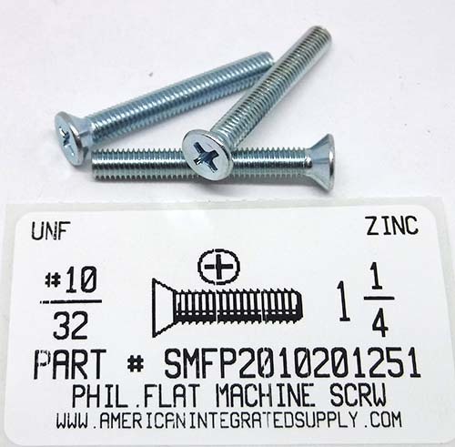 #10-32X1-1/4 FLAT HEAD PHILLIPS MACHINE SCREW STEEL ZINC PLATED
