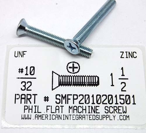 #10-32X1-1/2 FLAT HEAD PHILLIPS MACHINE SCREW STEEL ZINC PLATED