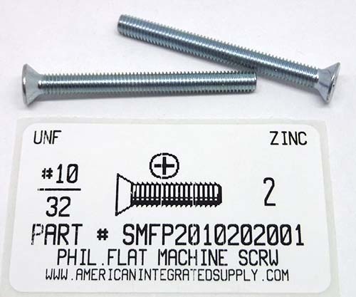 #10-32X2 FLAT HEAD PHILLIPS MACHINE SCREW STEEL ZINC PLATED