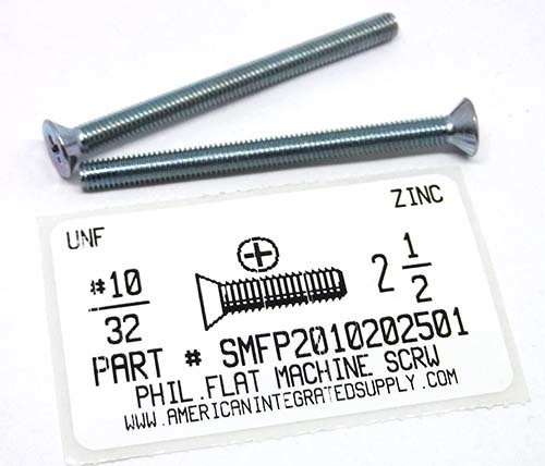 #10-32X2-1/2 FLAT HEAD PHILLIPS MACHINE SCREW STEEL ZINC PLATED
