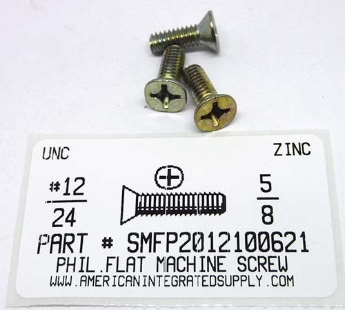 #12-24X5/8 FLAT HEAD PHILLIPS MACHINE SCREW STEEL ZINC PLATED