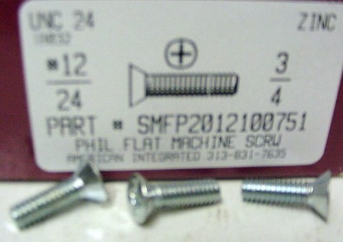 #12-24X3/4 FLAT HEAD PHILLIPS MACHINE SCREW STEEL ZINC PLATED