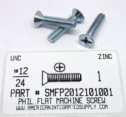 #12-24X1 FLAT HEAD PHILLIPS MACHINE SCREW STEEL ZINC PLATED