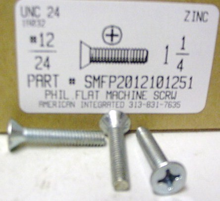 #12-24X1-1/4 FLAT HEAD PHILLIPS MACHINE SCREW STEEL ZINC PLATED