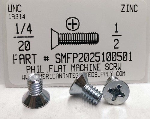 1/4-20X1/2 FLAT HEAD PHILLIPS MACHINE SCREW STEEL ZINC PLATED