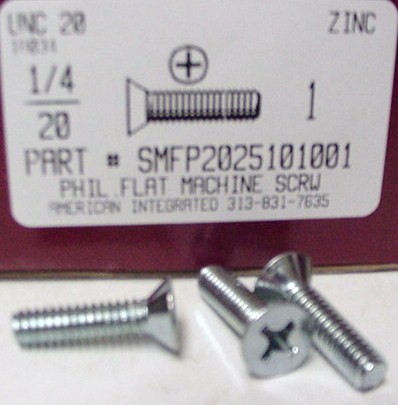 1/4-20X1 FLAT HEAD PHILLIPS MACHINE SCREW STEEL ZINC PLATED