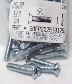 1/4-20X1-1/4 FLAT HEAD PHILLIPS MACHINE SCREW STEEL ZINC PLATED