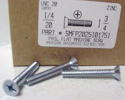 1/4-20X1-3/4 FLAT HEAD PHILLIPS MACHINE SCREW STEEL ZINC PLATED