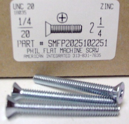 1/4-20X2-1/4 FLAT HEAD PHILLIPS MACHINE SCREW STEEL ZINC PLATED